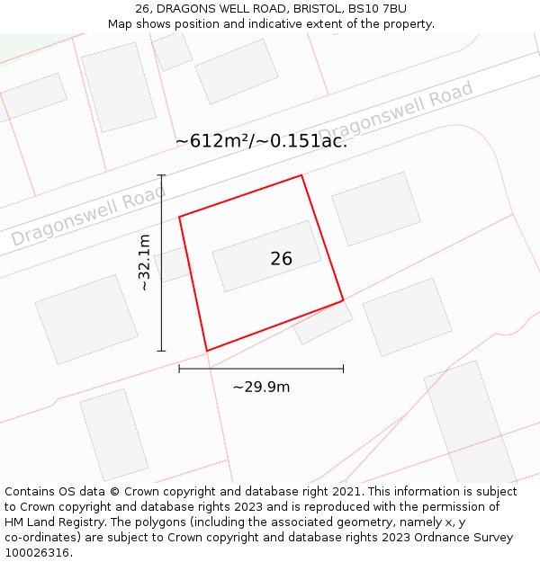 26, DRAGONS WELL ROAD, BRISTOL, BS10 7BU: Plot and title map