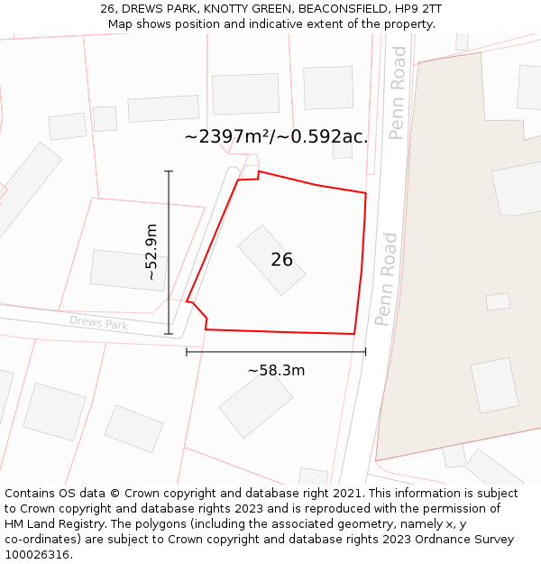 26, DREWS PARK, KNOTTY GREEN, BEACONSFIELD, HP9 2TT: Plot and title map