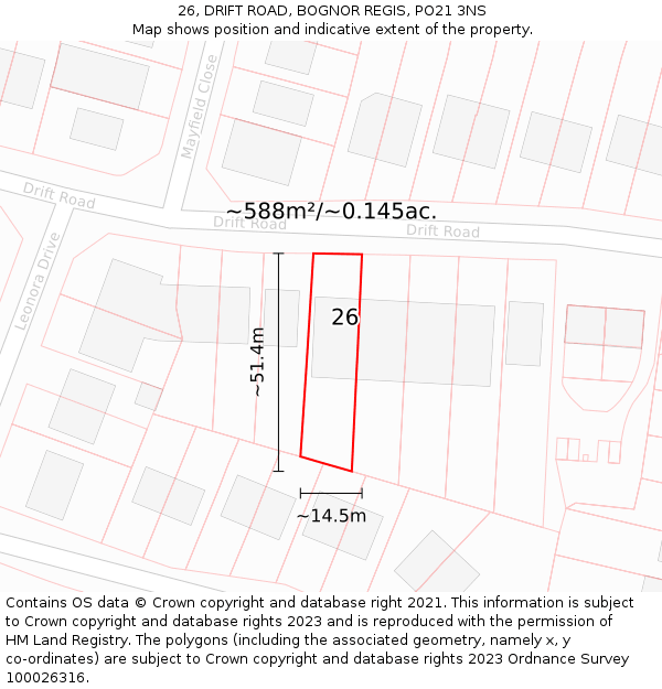 26, DRIFT ROAD, BOGNOR REGIS, PO21 3NS: Plot and title map