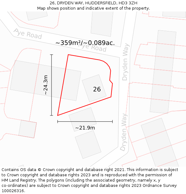 26, DRYDEN WAY, HUDDERSFIELD, HD3 3ZH: Plot and title map
