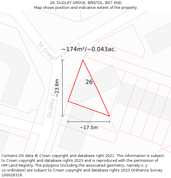 26, DUDLEY GROVE, BRISTOL, BS7 0ND: Plot and title map