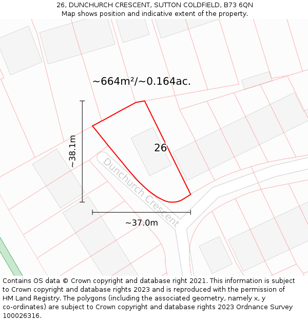 26, DUNCHURCH CRESCENT, SUTTON COLDFIELD, B73 6QN: Plot and title map