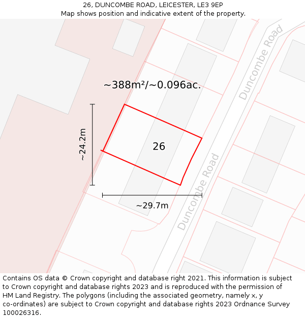 26, DUNCOMBE ROAD, LEICESTER, LE3 9EP: Plot and title map