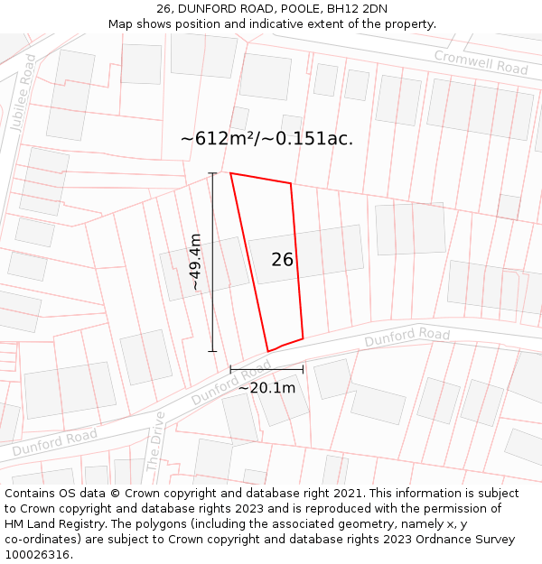 26, DUNFORD ROAD, POOLE, BH12 2DN: Plot and title map