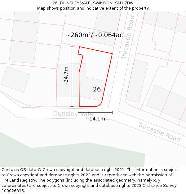 26, DUNSLEY VALE, SWINDON, SN1 7BW: Plot and title map