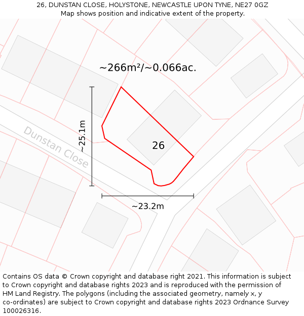 26, DUNSTAN CLOSE, HOLYSTONE, NEWCASTLE UPON TYNE, NE27 0GZ: Plot and title map
