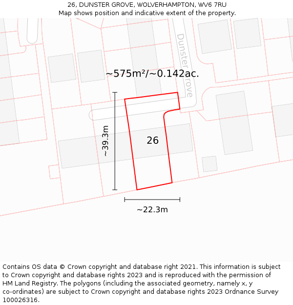 26, DUNSTER GROVE, WOLVERHAMPTON, WV6 7RU: Plot and title map