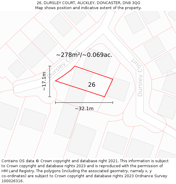 26, DURSLEY COURT, AUCKLEY, DONCASTER, DN9 3QG: Plot and title map