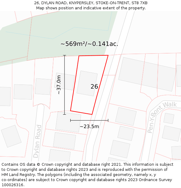 26, DYLAN ROAD, KNYPERSLEY, STOKE-ON-TRENT, ST8 7XB: Plot and title map