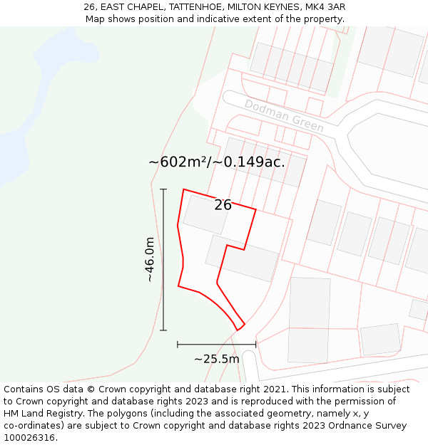 26, EAST CHAPEL, TATTENHOE, MILTON KEYNES, MK4 3AR: Plot and title map