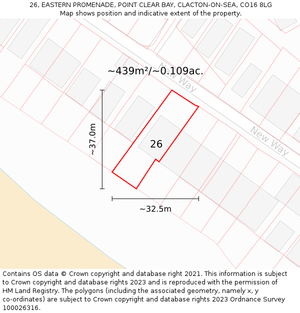 26, EASTERN PROMENADE, POINT CLEAR BAY, CLACTON-ON-SEA, CO16 8LG: Plot and title map