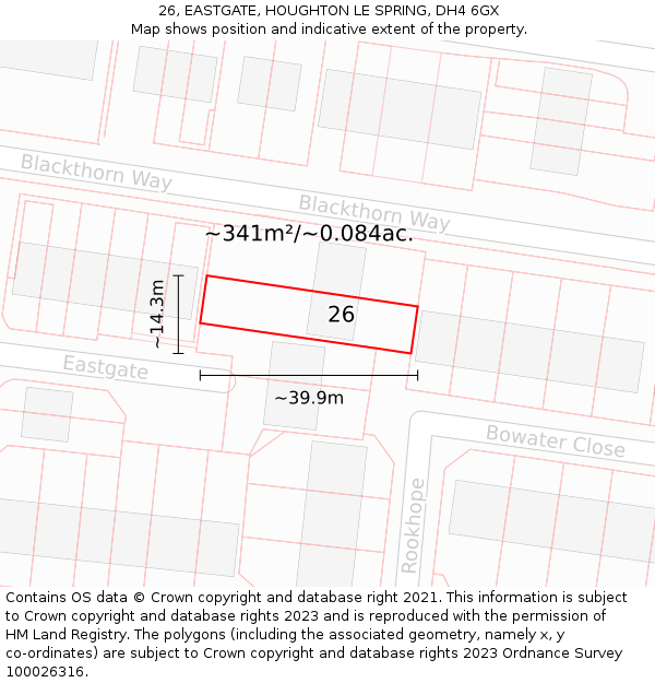 26, EASTGATE, HOUGHTON LE SPRING, DH4 6GX: Plot and title map