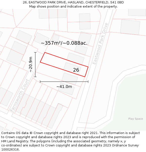 26, EASTWOOD PARK DRIVE, HASLAND, CHESTERFIELD, S41 0BD: Plot and title map