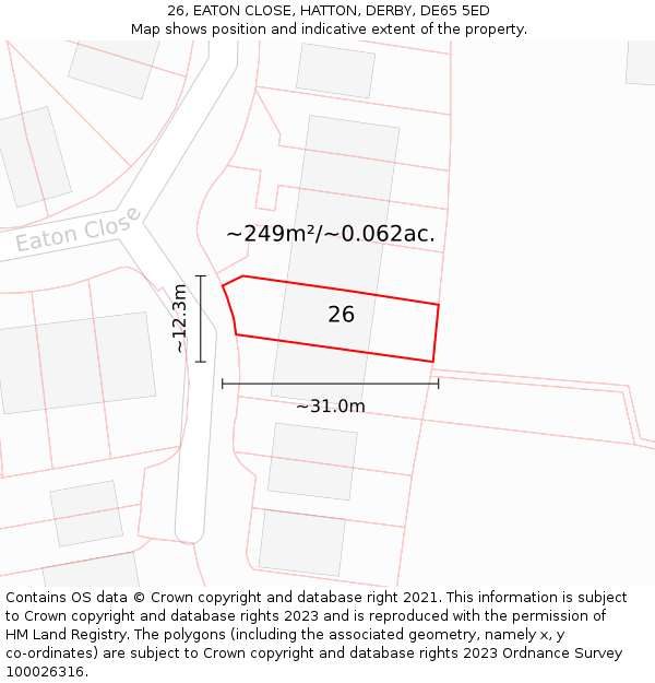 26, EATON CLOSE, HATTON, DERBY, DE65 5ED: Plot and title map