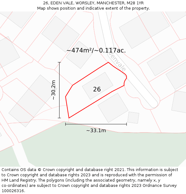 26, EDEN VALE, WORSLEY, MANCHESTER, M28 1YR: Plot and title map