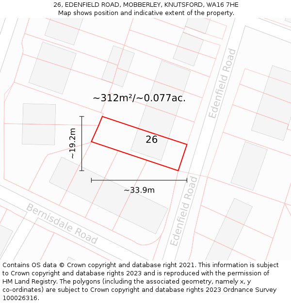 26, EDENFIELD ROAD, MOBBERLEY, KNUTSFORD, WA16 7HE: Plot and title map