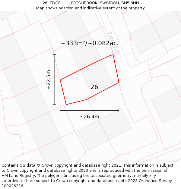 26, EDGEHILL, FRESHBROOK, SWINDON, SN5 8NN: Plot and title map