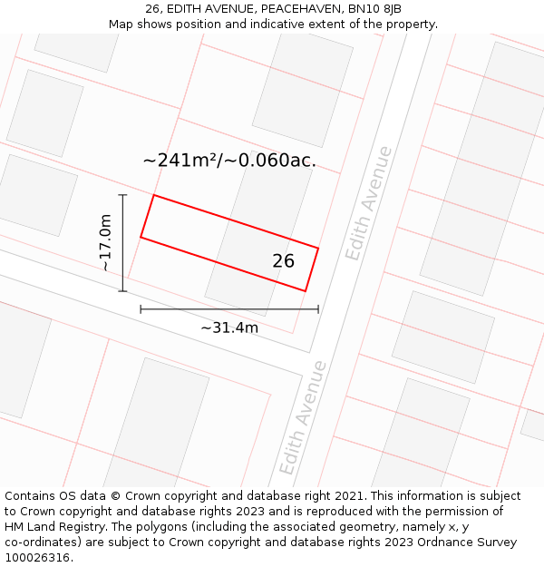 26, EDITH AVENUE, PEACEHAVEN, BN10 8JB: Plot and title map