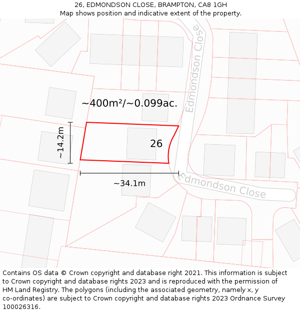 26, EDMONDSON CLOSE, BRAMPTON, CA8 1GH: Plot and title map