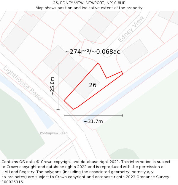 26, EDNEY VIEW, NEWPORT, NP10 8HP: Plot and title map