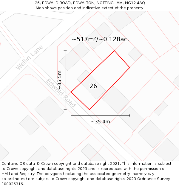 26, EDWALD ROAD, EDWALTON, NOTTINGHAM, NG12 4AQ: Plot and title map