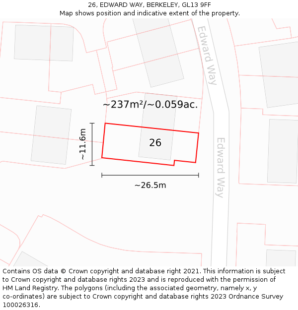 26, EDWARD WAY, BERKELEY, GL13 9FF: Plot and title map