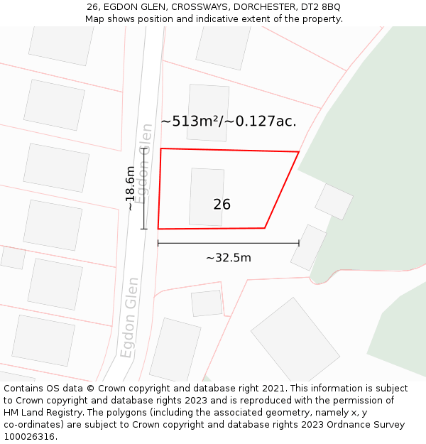 26, EGDON GLEN, CROSSWAYS, DORCHESTER, DT2 8BQ: Plot and title map