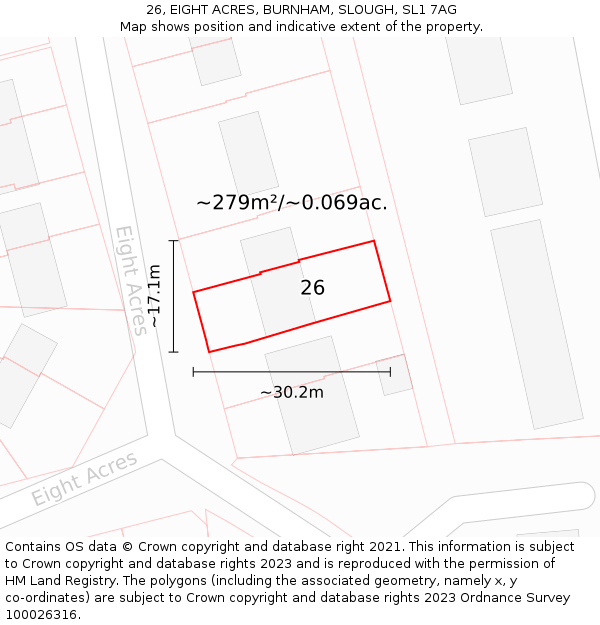 26, EIGHT ACRES, BURNHAM, SLOUGH, SL1 7AG: Plot and title map