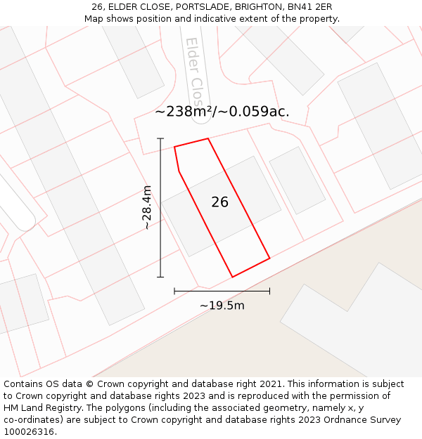 26, ELDER CLOSE, PORTSLADE, BRIGHTON, BN41 2ER: Plot and title map