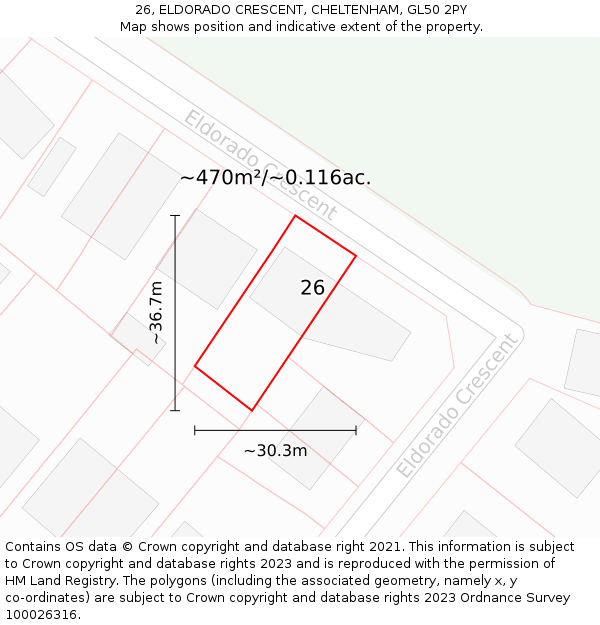 26, ELDORADO CRESCENT, CHELTENHAM, GL50 2PY: Plot and title map