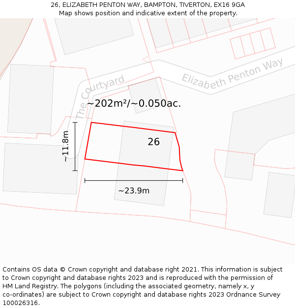 26, ELIZABETH PENTON WAY, BAMPTON, TIVERTON, EX16 9GA: Plot and title map