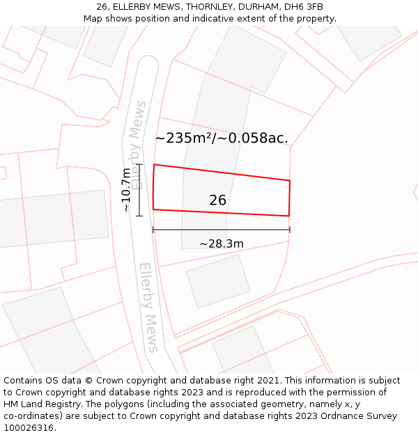 26, ELLERBY MEWS, THORNLEY, DURHAM, DH6 3FB: Plot and title map