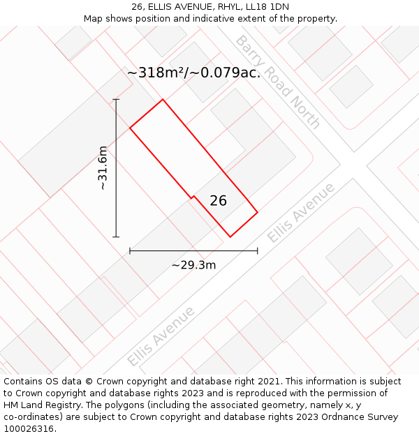 26, ELLIS AVENUE, RHYL, LL18 1DN: Plot and title map