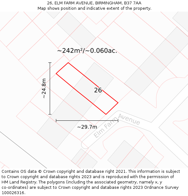 26, ELM FARM AVENUE, BIRMINGHAM, B37 7AA: Plot and title map