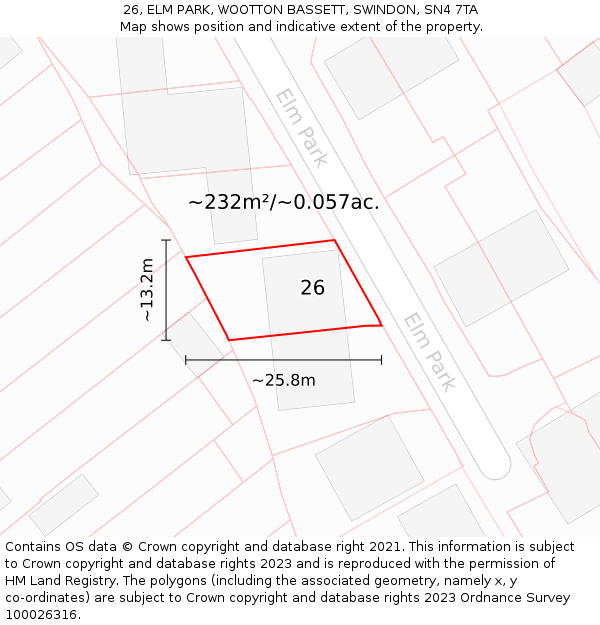 26, ELM PARK, WOOTTON BASSETT, SWINDON, SN4 7TA: Plot and title map