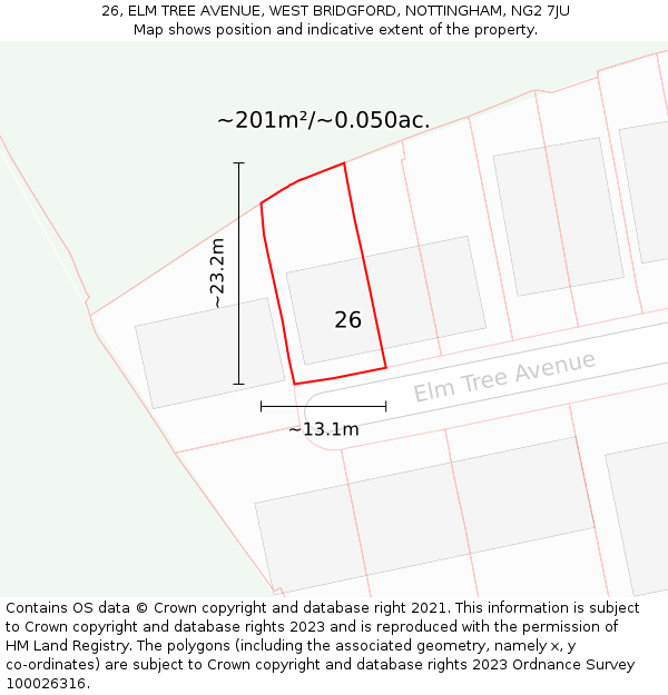 26, ELM TREE AVENUE, WEST BRIDGFORD, NOTTINGHAM, NG2 7JU: Plot and title map