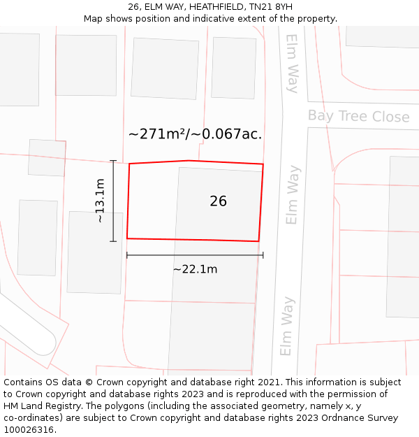 26, ELM WAY, HEATHFIELD, TN21 8YH: Plot and title map