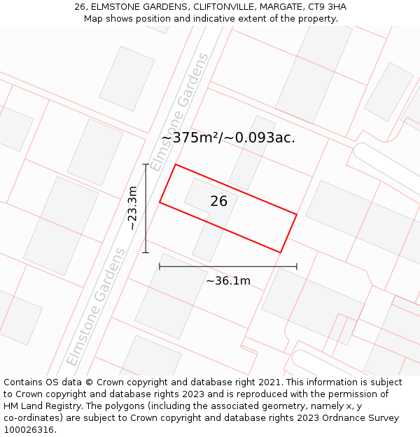 26, ELMSTONE GARDENS, CLIFTONVILLE, MARGATE, CT9 3HA: Plot and title map