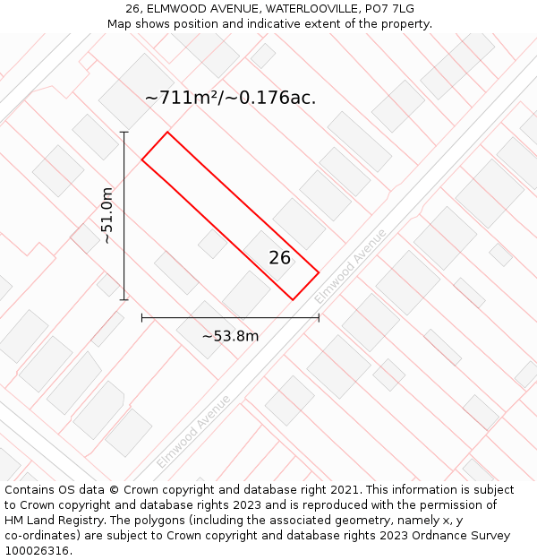 26, ELMWOOD AVENUE, WATERLOOVILLE, PO7 7LG: Plot and title map