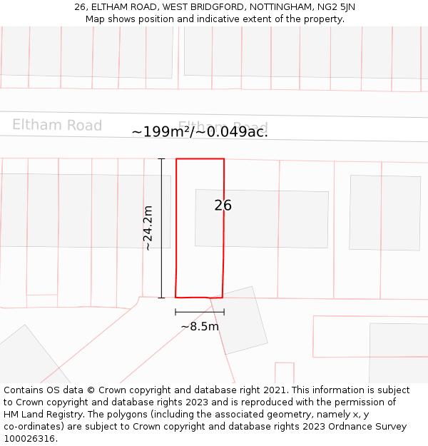 26, ELTHAM ROAD, WEST BRIDGFORD, NOTTINGHAM, NG2 5JN: Plot and title map