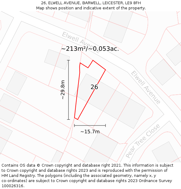 26, ELWELL AVENUE, BARWELL, LEICESTER, LE9 8FH: Plot and title map