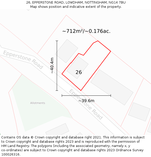 26, EPPERSTONE ROAD, LOWDHAM, NOTTINGHAM, NG14 7BU: Plot and title map