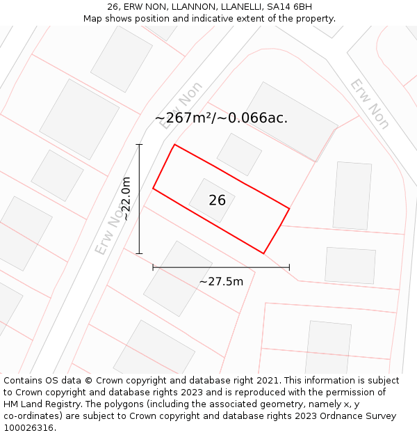 26, ERW NON, LLANNON, LLANELLI, SA14 6BH: Plot and title map