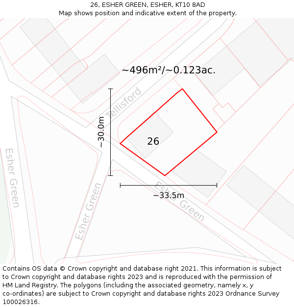 26, ESHER GREEN, ESHER, KT10 8AD: Plot and title map