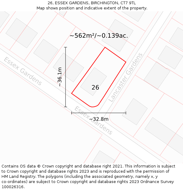 26, ESSEX GARDENS, BIRCHINGTON, CT7 9TL: Plot and title map