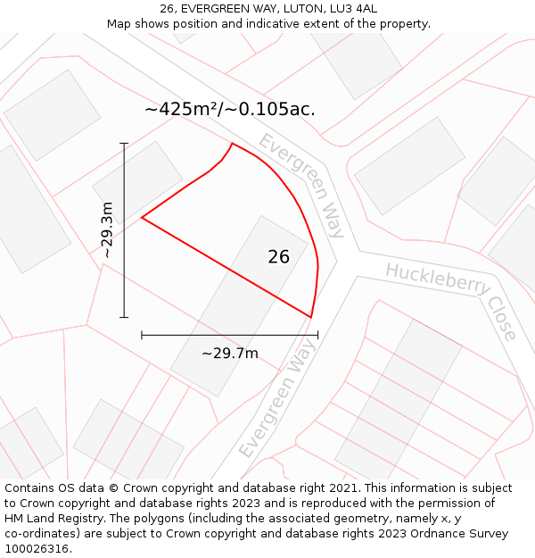 26, EVERGREEN WAY, LUTON, LU3 4AL: Plot and title map