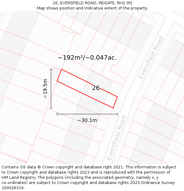 26, EVERSFIELD ROAD, REIGATE, RH2 0PJ: Plot and title map