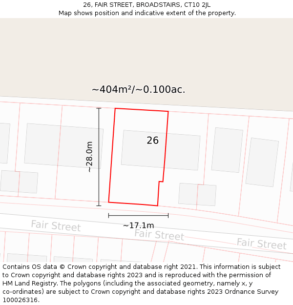 26, FAIR STREET, BROADSTAIRS, CT10 2JL: Plot and title map