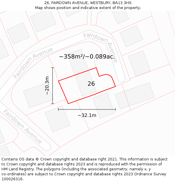 26, FAIRDOWN AVENUE, WESTBURY, BA13 3HS: Plot and title map