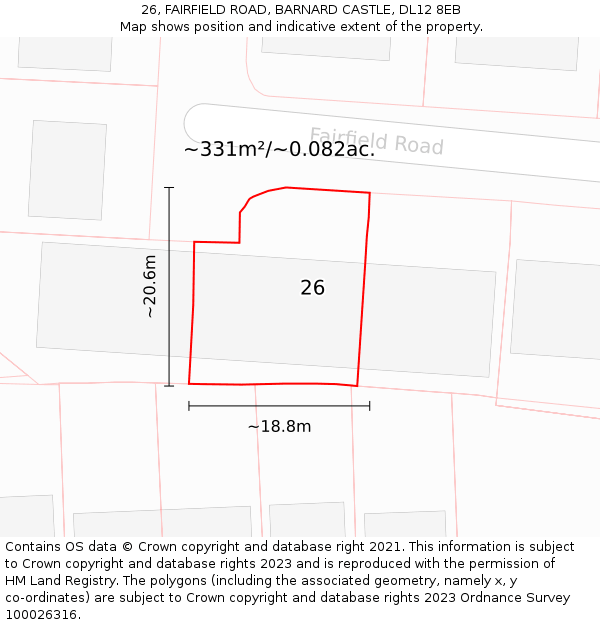 26, FAIRFIELD ROAD, BARNARD CASTLE, DL12 8EB: Plot and title map
